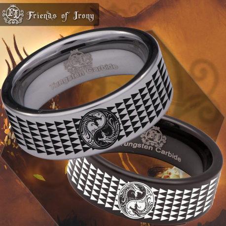 Dragon Yin Yang Custom Personalize Laser Engrave Tungsten Wedding Band Ring