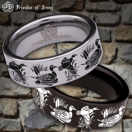 Duck Scene Custom Personalize Laser Engrave Tungsten Wedding Band Ring