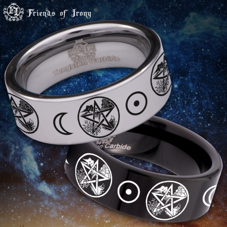 Elemental Wizard Star Moon Orbit Custom Personalize Laser Engrave Tungsten Wedding Band Ring
