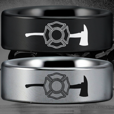 Firefighter Axe Custom Personalize Laser Engrave Tungsten Wedding Band Ring