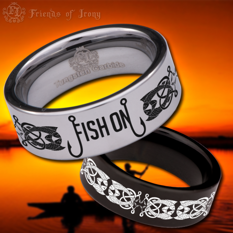 Fish On Custom Personalize Laser Engrave Tungsten Wedding Band Ring