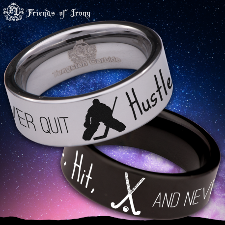 Hockey Hustle Custom Personalize Laser Engrave Tungsten Wedding Band Ring