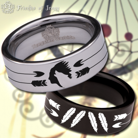 Indian Howling Wolf Custom Personalize Laser Engrave Tungsten Wedding Band Ring