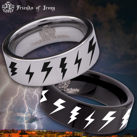 Lightning Bolt Custom Personalize Laser Engrave Tungsten Wedding Band Ring