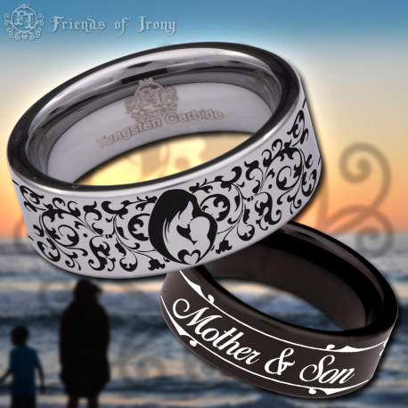Mother and Son Custom Personalize Laser Engrave Tungsten Wedding Band Ring