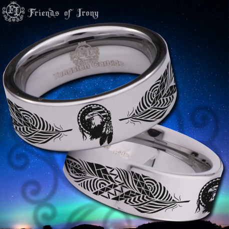 Native American Eagle Feather Custom Personalize Laser Engrave Tungsten Wedding Band Ring