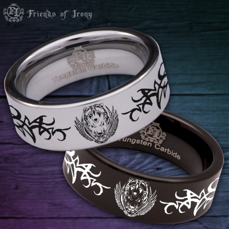 Owl and Bear Custom Personalize Laser Engrave Tungsten Wedding Band Ring