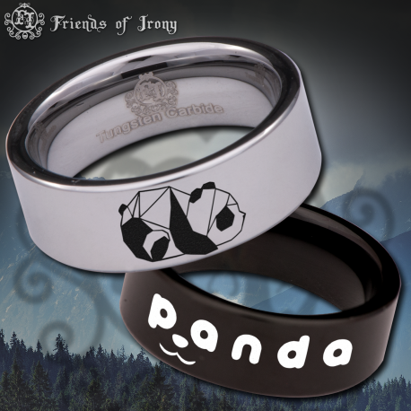 Panda Custom Personalize Laser Engrave Tungsten Wedding Band Ring