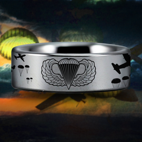 Paratrooper Style 1 Custom Personalize Laser Engrave Tungsten Wedding Band Ring