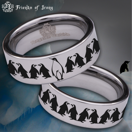 Penguin Custom Personalize Laser Engrave Tungsten Wedding Band Ring