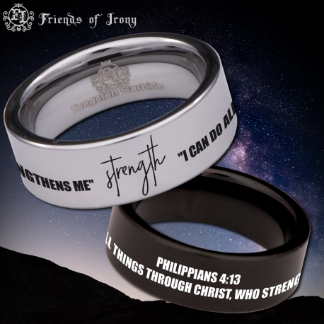 Philippians 4:13 Style 1 Custom Personalize Laser Engrave Tungsten Wedding Band Ring