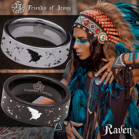 Raven Custom Personalize Laser Engrave Tungsten Wedding Band Ring