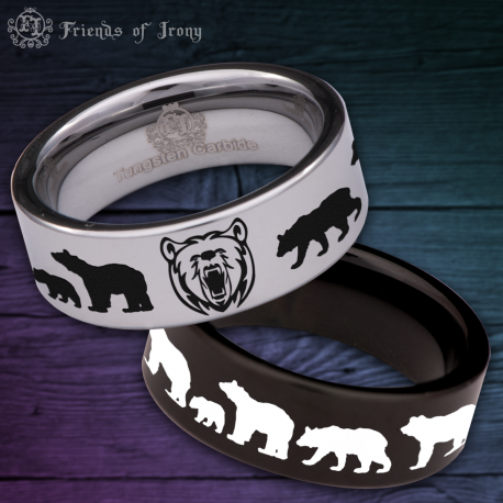 Roaring Bear Custom Personalize Laser Engrave Tungsten Wedding Band Ring