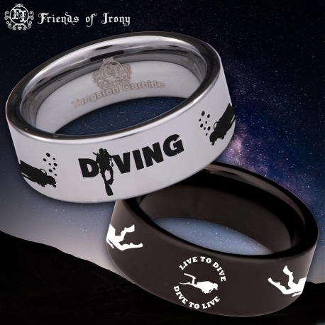 Scuba Diving Style 1 Custom Personalize Laser Engrave Tungsten Wedding Band Ring
