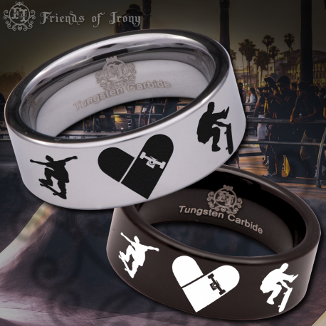 Skateboard Custom Personalize Laser Engrave Tungsten Wedding Band Ring