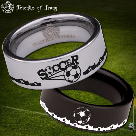 Soccer Custom Personalize Laser Engrave Tungsten Wedding Band Ring
