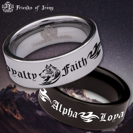 Tribal Wolf Loyalty Faith Custom Personalize Laser Engrave Tungsten Wedding Band Ring