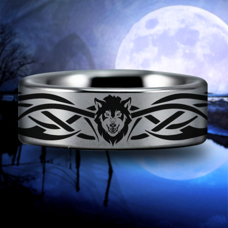 Tribal Wolf Custom Personalize Laser Engrave Tungsten Wedding Band Ring