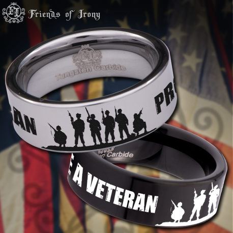 Proud to be a Veteran Custom Personalize Laser Engrave Tungsten Wedding Band Ring