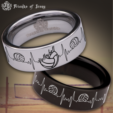 Volleyball Heartbeat Lifeline Custom Personalize Laser Engrave Tungsten Wedding Band Ring