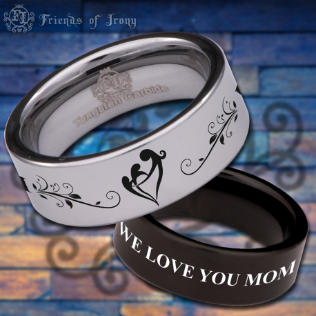 We Love You Mom Custom Personalize Laser Engrave Tungsten Wedding Band Ring