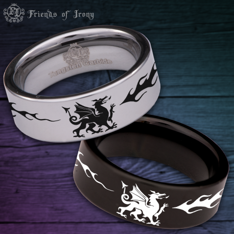 Welsh Dragon Custom Personalize Laser Engrave Tungsten Wedding Band Ring