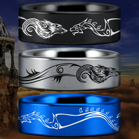 Wolf and Dragon Custom Personalize Laser Engrave Tungsten Wedding Band Ring