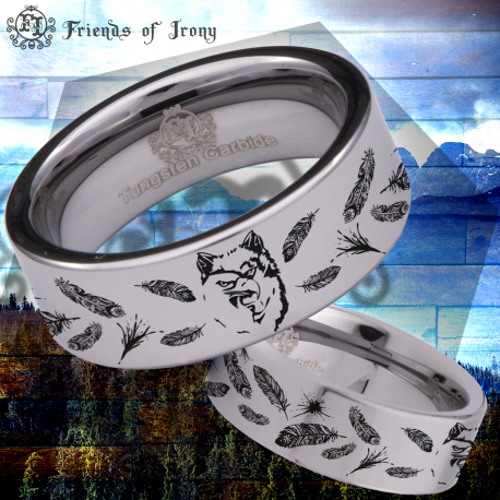 Wolf and Eagle Custom Personalize Laser Engrave Tungsten Wedding Band Ring