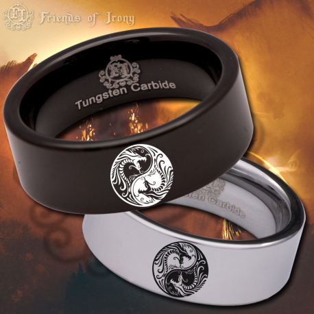 Yin Yang Dragon Custom Personalize Laser Engrave Tungsten Wedding Band Ring
