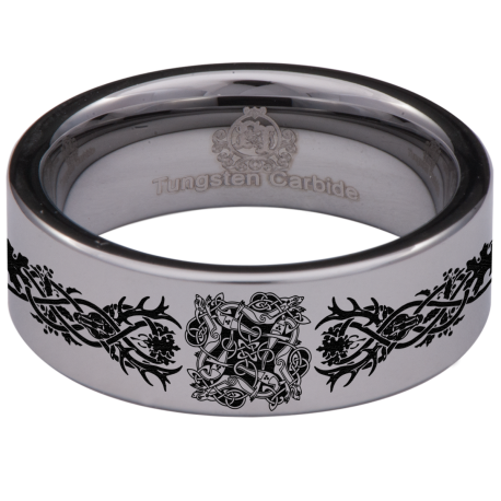 Dragon Knot Celtic Ornament Custom Personalize Laser Engrave Tungsten Wedding Band Ring