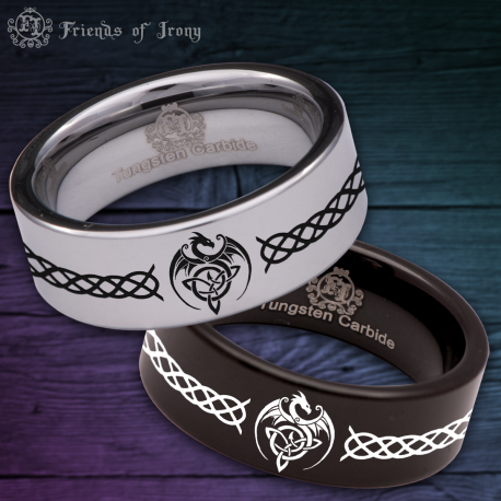 Celtic Dragon Infinity Knot Ornament Custom Personalize Laser Engrave Tungsten Wedding Band Ring