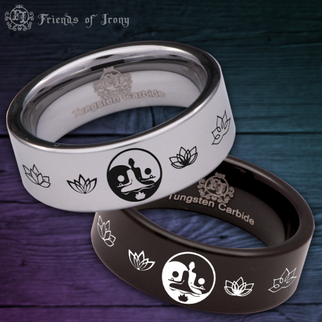 Elemental Yin Yang Custom Personalize Laser Engrave Tungsten Wedding Band Ring