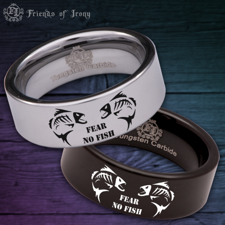 Fear No Fish Custom Personalize Laser Engrave Tungsten Wedding Band Ring