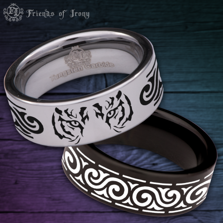 Tiger Eye Style 1 Custom Personalize Laser Engrave Tungsten Wedding Band Ring