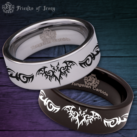 Tribal Bat Custom Personalize Laser Engrave Tungsten Wedding Band Ring