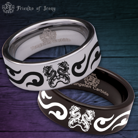Twin Tribal Dragon Custom Personalize Laser Engrave Tungsten Wedding Band Ring