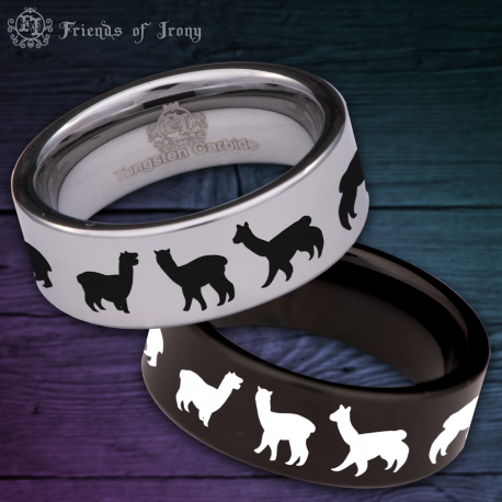 Alpaca Custom Personalize Laser Engrave Tungsten Wedding Band Ring
