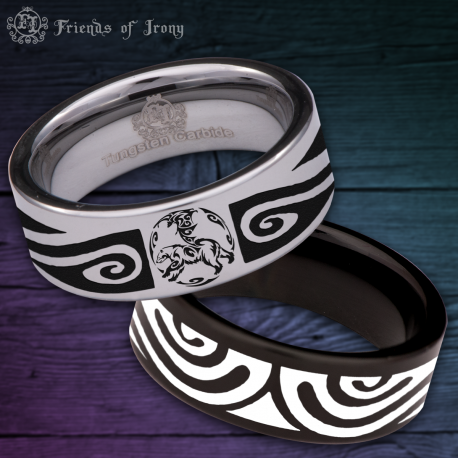Bear and Bat Custom Personalize Laser Engrave Tungsten Wedding Band Ring