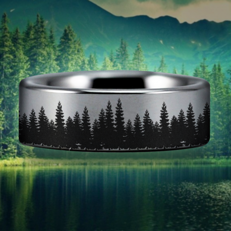 Tree Scenery Custom Personalize Laser Engrave Tungsten Wedding Band Ring