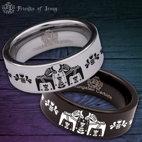 Dala Horse Custom Personalize Laser Engrave Tungsten Wedding Band Ring