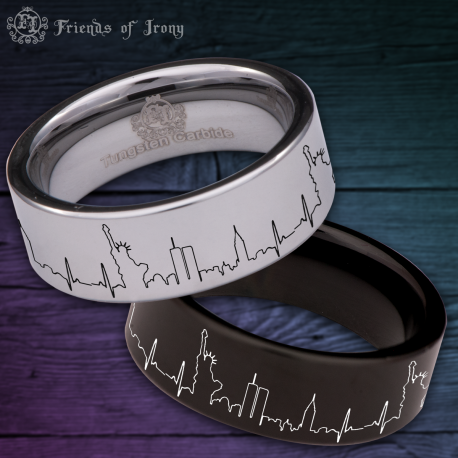 New York Heartbeat Custom Personalize Laser Engrave Tungsten Wedding Band Ring