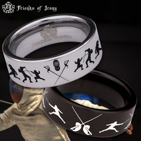 Fencing Custom Personalize Laser Engrave Tungsten Wedding Band Ring