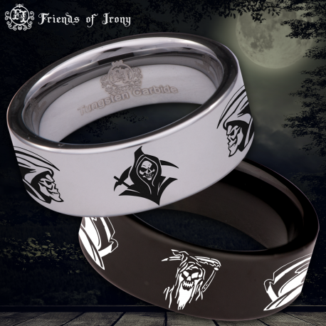 Grim Reaper Custom Personalize Laser Engrave Tungsten Wedding Band Ring