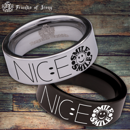 Smile and Be Nice Custom Personalize Laser Engrave Tungsten Wedding Band Ring