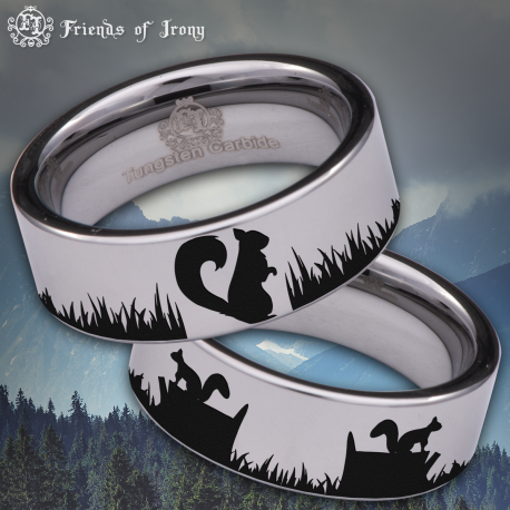 Squirrel Custom Personalize Laser Engrave Tungsten Wedding Band Ring