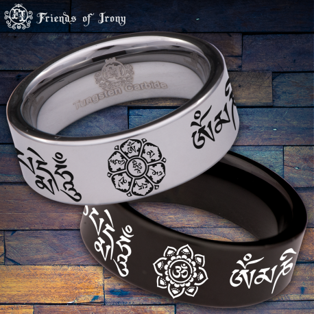 Tibetan Prayer Custom Personalize Laser Engrave Tungsten Wedding Band Ring