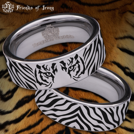 Tiger Eye Style 2 Custom Personalize Laser Engrave Tungsten Wedding Band Ring