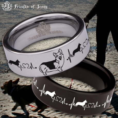 Corgi Custom Personalize Laser Engrave Tungsten Wedding Band Ring