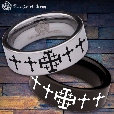 Jerusalem Cross Custom Personalize Laser Engrave Tungsten Wedding Band Ring