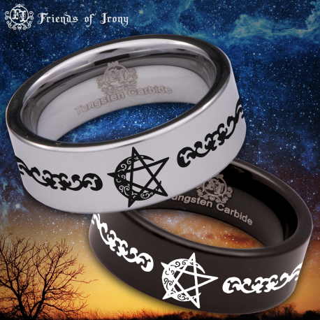 Moon Pentacle Custom Personalize Laser Engrave Tungsten Wedding Band Ring